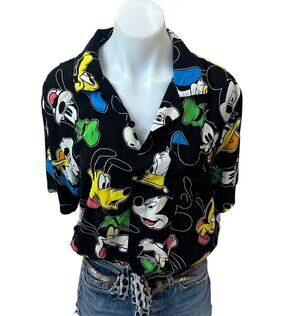 Hawaiian Mickey Mouse Tropical Shirt Button Down Crop Top One Size Oversized